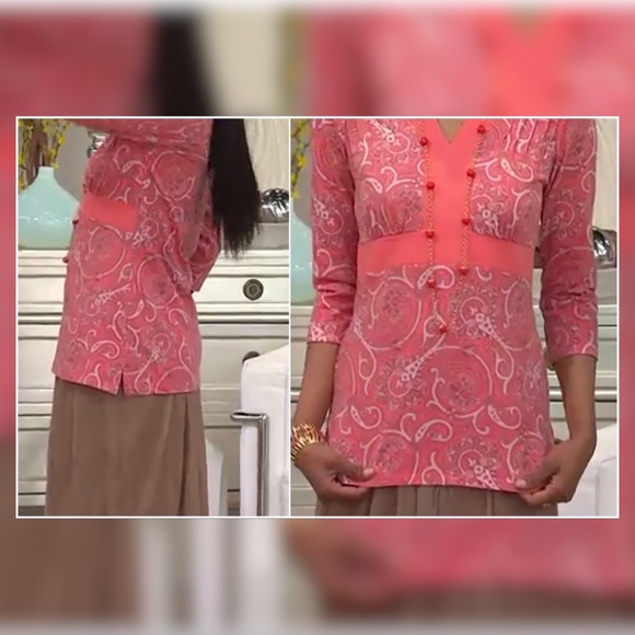 Liz Claiborne New York 3/4 Sleeve Paisley Print Knit Tunic NWT 2X Yellow A239002 - Picture 11 of 12